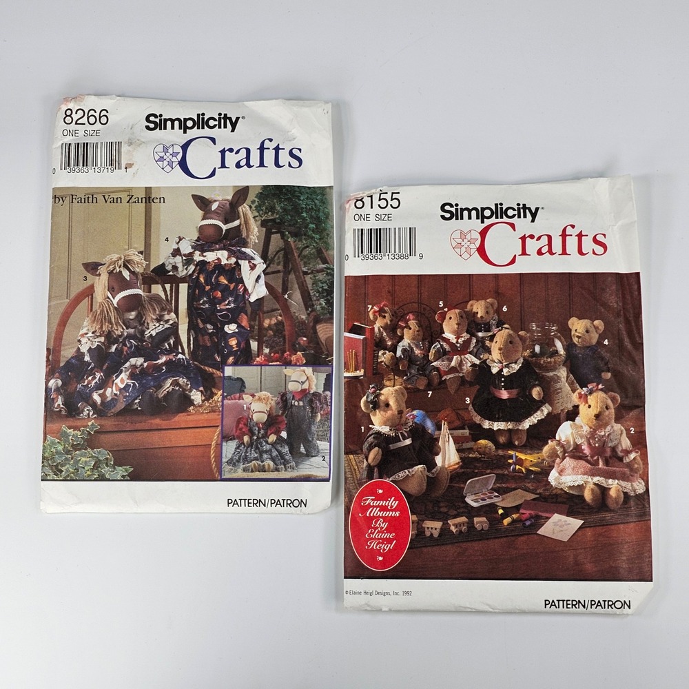 Vintage 1992 Simplicity Crafts Sewing Patterns 8266 Horse 8155 Teddy Bear Lot